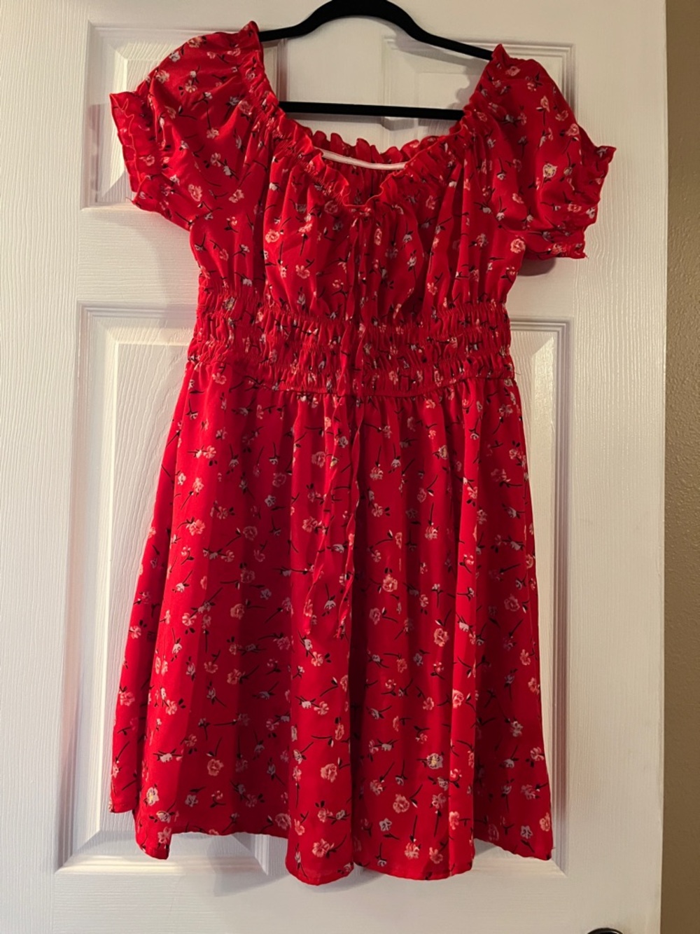SHEIN Red Floral Smocked Casual Dress